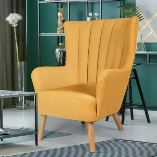 3S. x Home Fauteuil scandinave tissu en Jaune Discount