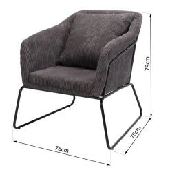 Macabane Fauteuil Tissu AGATHE Velours Cotelé Gris Anthracite Pieds Évasés Métal Hot