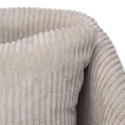 Macabane Fauteuil Tissu AGATHE Velours Cotelé Gris Perle Pieds Évasés Métal Hot