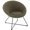 Macabane Fauteuil tissu bouclette vert kaki pieds croisés métal noir AGATHE New