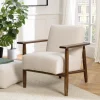 Macabane Fauteuil tissu bouclette écru structure et accoudoirs en bois GASTON New