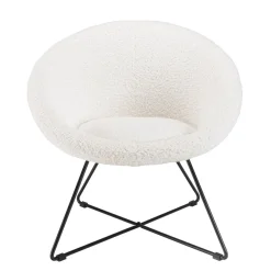 Macabane Fauteuil tissu bouclette blanc pieds croisés métal noir Discount