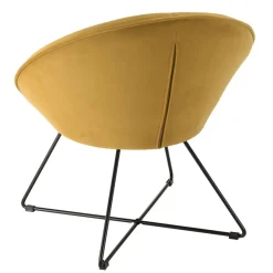 Macabane Fauteuil tissu velours jaune moutarde pieds croisés métal noir AGATHE