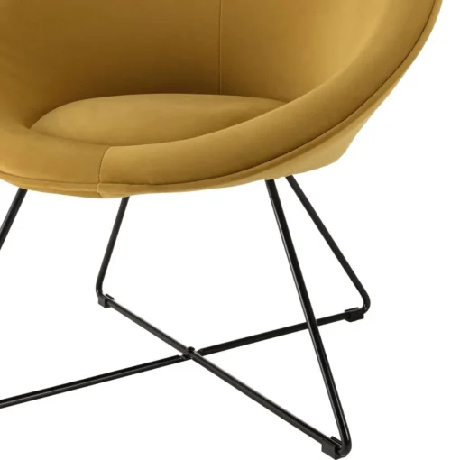 Macabane Fauteuil tissu velours jaune moutarde pieds croisés métal noir AGATHE