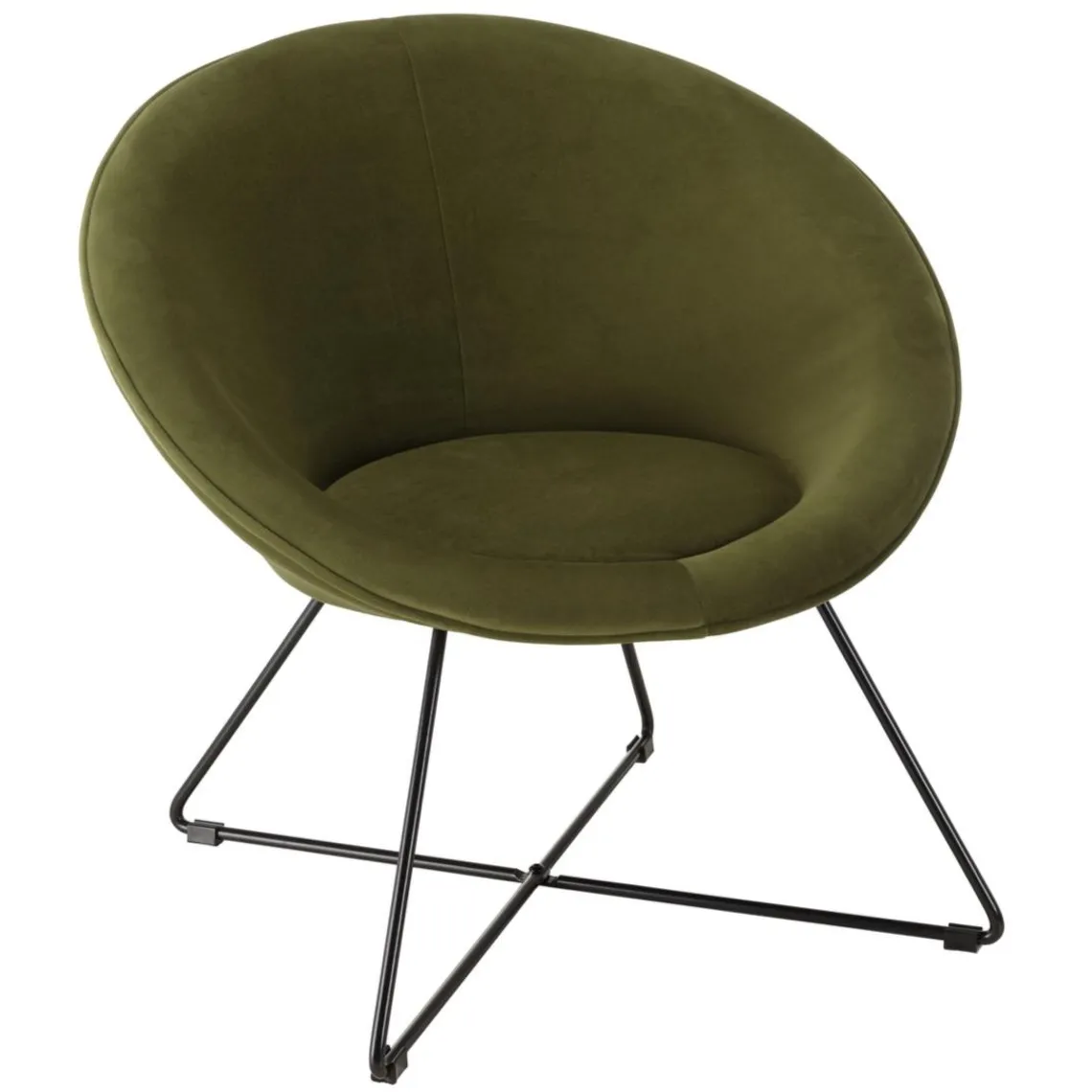 Macabane Fauteuil tissu velours vert olive pieds croisés métal noir AGATHE Best