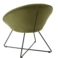 Macabane Fauteuil tissu velours vert olive pieds croisés métal noir AGATHE Best