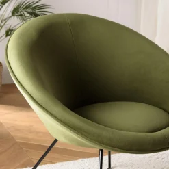 Macabane Fauteuil tissu velours vert olive pieds croisés métal noir AGATHE Best
