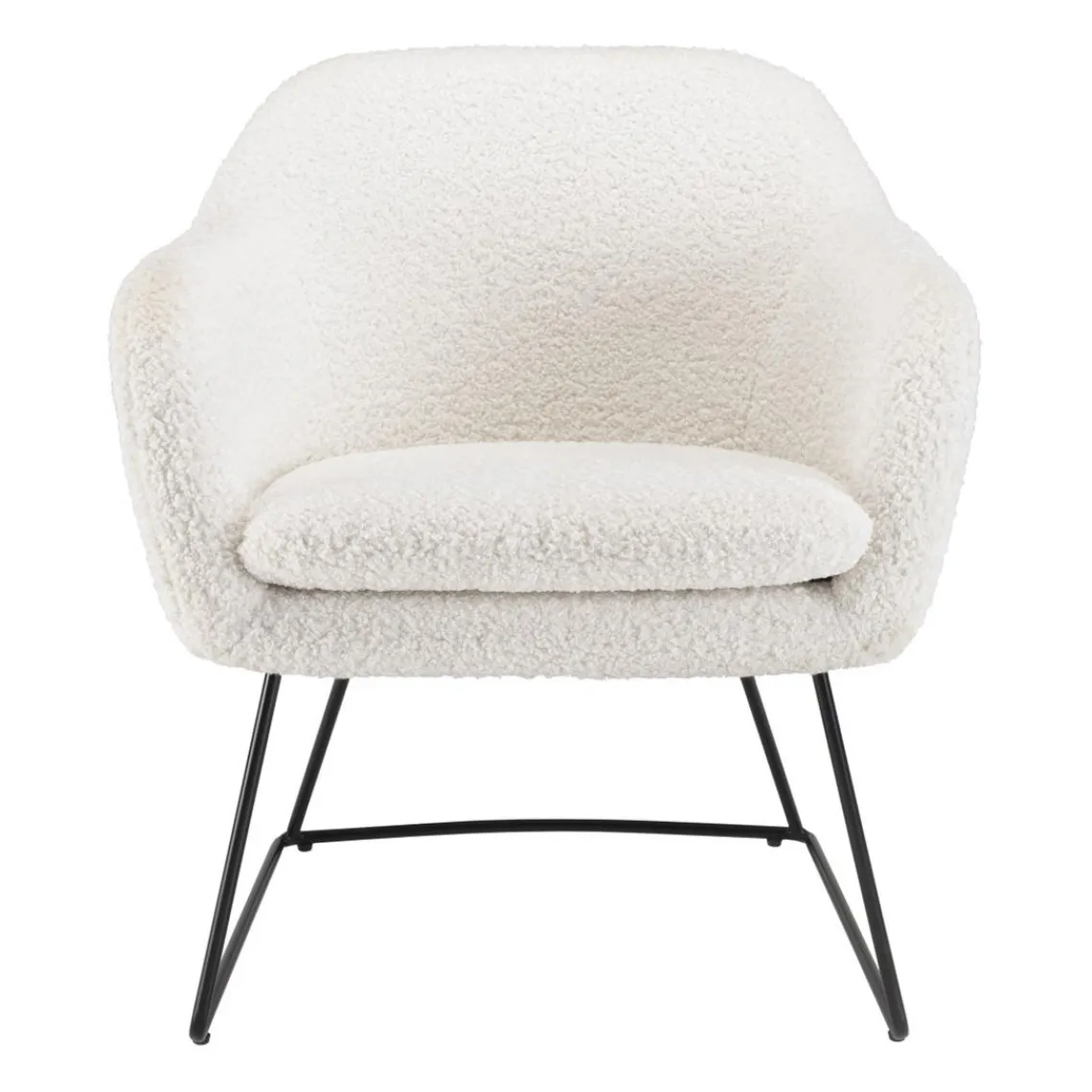 Macabane Fauteuil urban tissu bouclette blanc pieds évasés métal noir