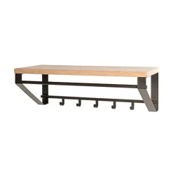 3S. x Home Garderobe avec crochets et tringle en métal noir, étagère décor chêne Discount