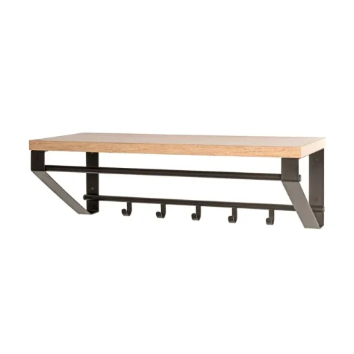 3S. x Home Garderobe avec crochets et tringle en métal noir, étagère décor chêne Discount