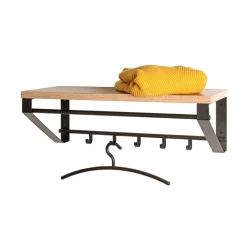 3S. x Home Garderobe avec crochets et tringle en métal noir, étagère décor chêne Discount