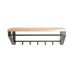 3S. x Home Garderobe avec crochets et tringle en métal noir, étagère décor chêne Discount