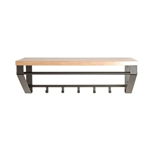 3S. x Home Garderobe avec crochets et tringle en métal noir, étagère décor chêne Discount