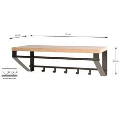 3S. x Home Garderobe avec crochets et tringle en métal noir, étagère décor chêne Discount