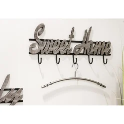 3S. x Home Garderobe murale 5 crochets motifs écriture en bois laqué gris et cadre en métal noir Clearance