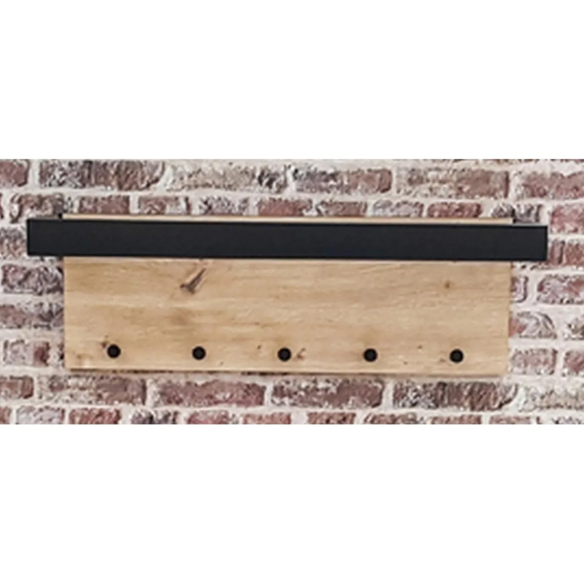 3S. x Home Garderobe murale avec Tringles et 5 crochets en MDF décor mélamine chêne et en Métal laqué noir Brillant Clearance