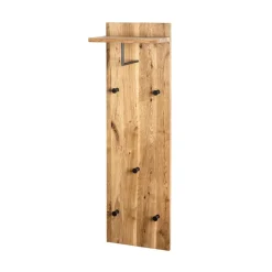 3S. x Home garderobe murale chêne et métal noir - 5 crochets et étagère Sale