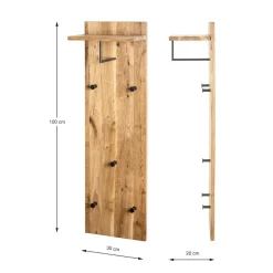 3S. x Home garderobe murale chêne et métal noir - 5 crochets et étagère Sale