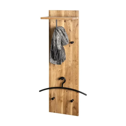 3S. x Home garderobe murale chêne et métal noir - 5 crochets et étagère Sale