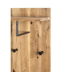 3S. x Home garderobe murale chêne et métal noir - 5 crochets et étagère Sale