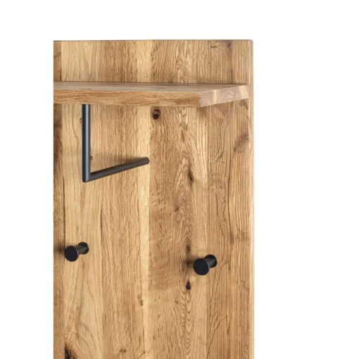 3S. x Home garderobe murale chêne et métal noir - 5 crochets et étagère Sale