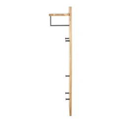 3S. x Home garderobe murale chêne et métal noir - 5 crochets et étagère Sale