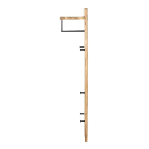3S. x Home garderobe murale chêne et métal noir - 5 crochets et étagère Sale
