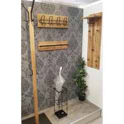 3S. x Home garderobe murale chêne et métal noir - 5 crochets et étagère Sale