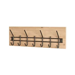 3S. x Home Garderobe murale décor chêne et 7 crochets métal noir Discount