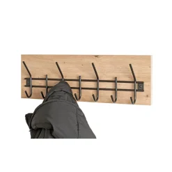 3S. x Home Garderobe murale décor chêne et 7 crochets métal noir Discount