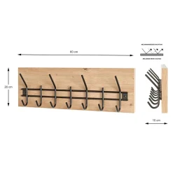 3S. x Home Garderobe murale décor chêne et 7 crochets métal noir Discount