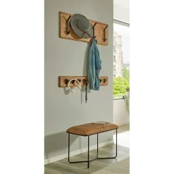 3S. x Home Garderobe murale en bois et 8 crochets en métal noir