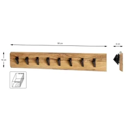 3S. x Home Garderobe murale en bois et 8 crochets en métal noir