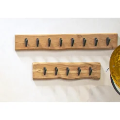 3S. x Home Garderobe murale en bois et 8 crochets en métal noir