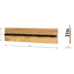 3S. x Home Garderobe murale en bois 5 crochets en métal noirs New