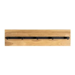 3S. x Home Garderobe murale en bois 5 crochets en métal noirs New