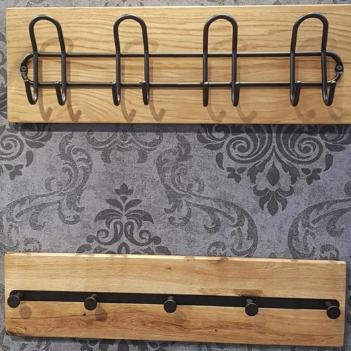 3S. x Home Garderobe murale en bois 5 crochets en métal noirs New