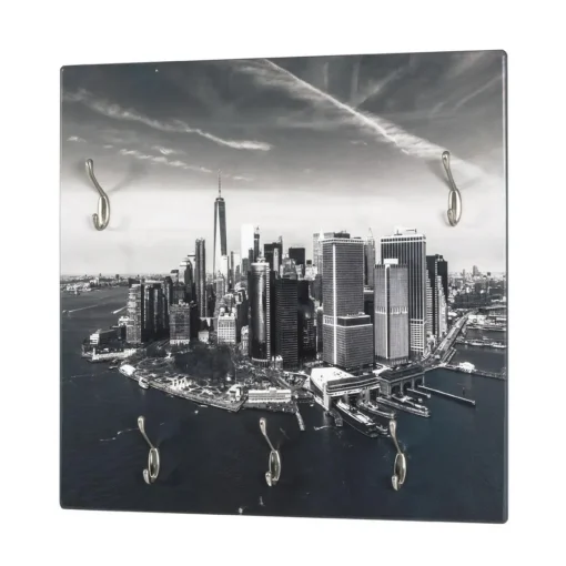 3S. x Home Garderobe murale en MDF avec impression Skyline par Ultra Violet et 5 crochets en optique inox Multicolore Sale