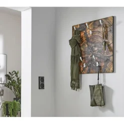 3S. x Home Garderobe murale en MDF avec impression par Ultra Violet Bois de bout et 5 crochets en métal optique Inox Marron Clearance