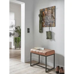 3S. x Home Garderobe murale en MDF avec impression par Ultra Violet Bois de bout et 5 crochets en métal optique Inox Marron Clearance