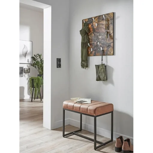 3S. x Home Garderobe murale en MDF avec impression par Ultra Violet Bois de bout et 5 crochets en métal optique Inox Marron Clearance