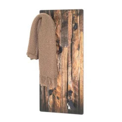 3S. x Home Garderobe murale MDF avec impression par Ultra Violet Parquet avec 5 crochets en Métal laqué Noir New