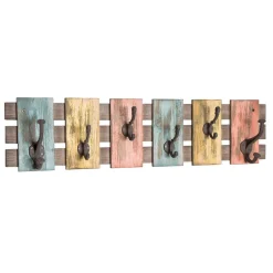 3S. x Home Garderobe murale optique vintage avec crochets en fonte noir en Bois massif Best