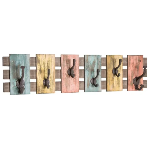 3S. x Home Garderobe murale optique vintage avec crochets en fonte noir en Bois massif Best