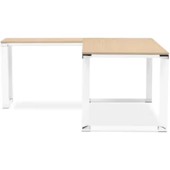 ALTEREGO Grand bureau de direction en angle 'XLINE' en bois finition naturelle et structure blanche Clearance