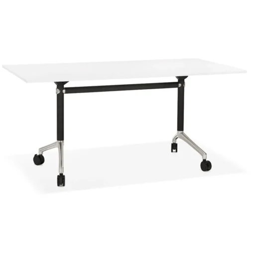 ALTEREGO Grand bureau pliable 'FLEXO' blanc sur roulettes Discount