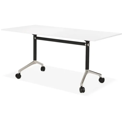 ALTEREGO Grand bureau pliable 'FLEXO' blanc sur roulettes Discount