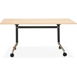 ALTEREGO Grand bureau pliable 'FLEXO' sur roulettes en bois finition naturelle New