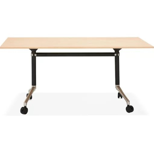 ALTEREGO Grand bureau pliable 'FLEXO' sur roulettes en bois finition naturelle New