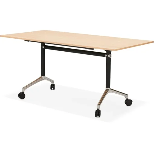 ALTEREGO Grand bureau pliable 'FLEXO' sur roulettes en bois finition naturelle New